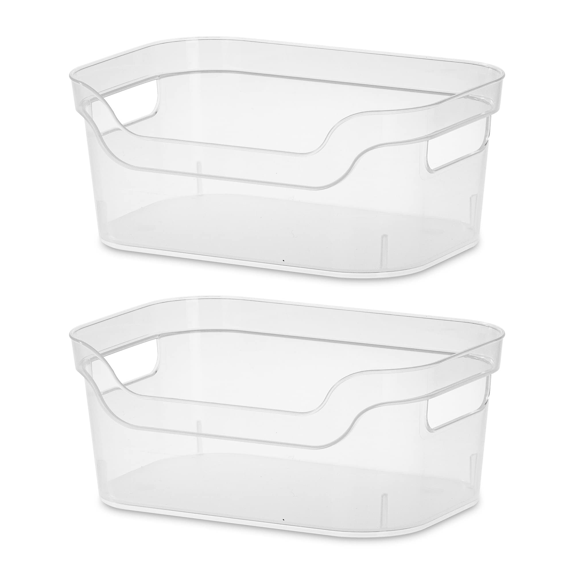 Sterilite 9.5 X 6.5 X 4 Inch Small Open Scoop Front Clear Storage Bin With Comfortable Carry Through Handles For Household Organ